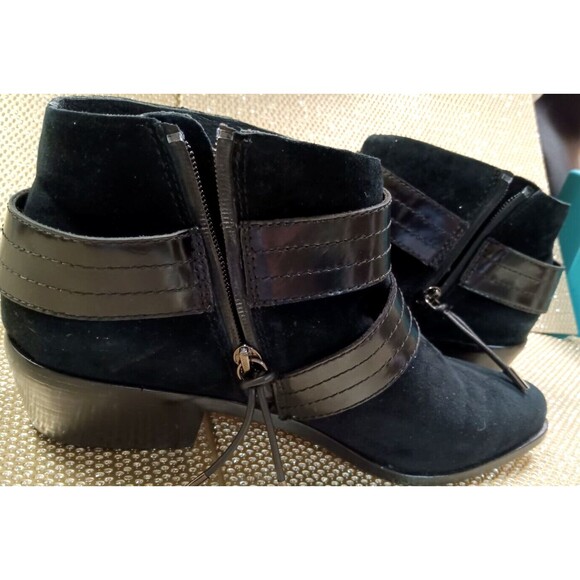 L.A.M.B. Nanetta Suede Black Buckle Side Zip Ankle Boots Size 9 M - Picture 8 of 16